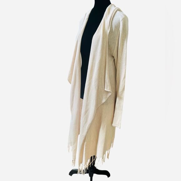 Caroline Grace Cashmere & Cotton Long Cardigan Sz Medium Cream Lightweight Knit - Picture 2 of 7